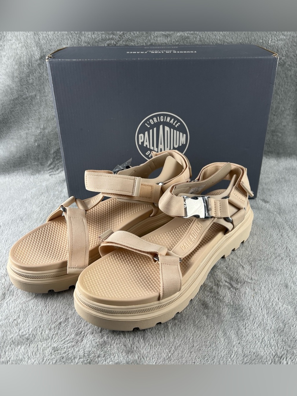 Palladium Pallacruise Strap Platform Sandals Beige Cream Womens 11 Chunky NIB